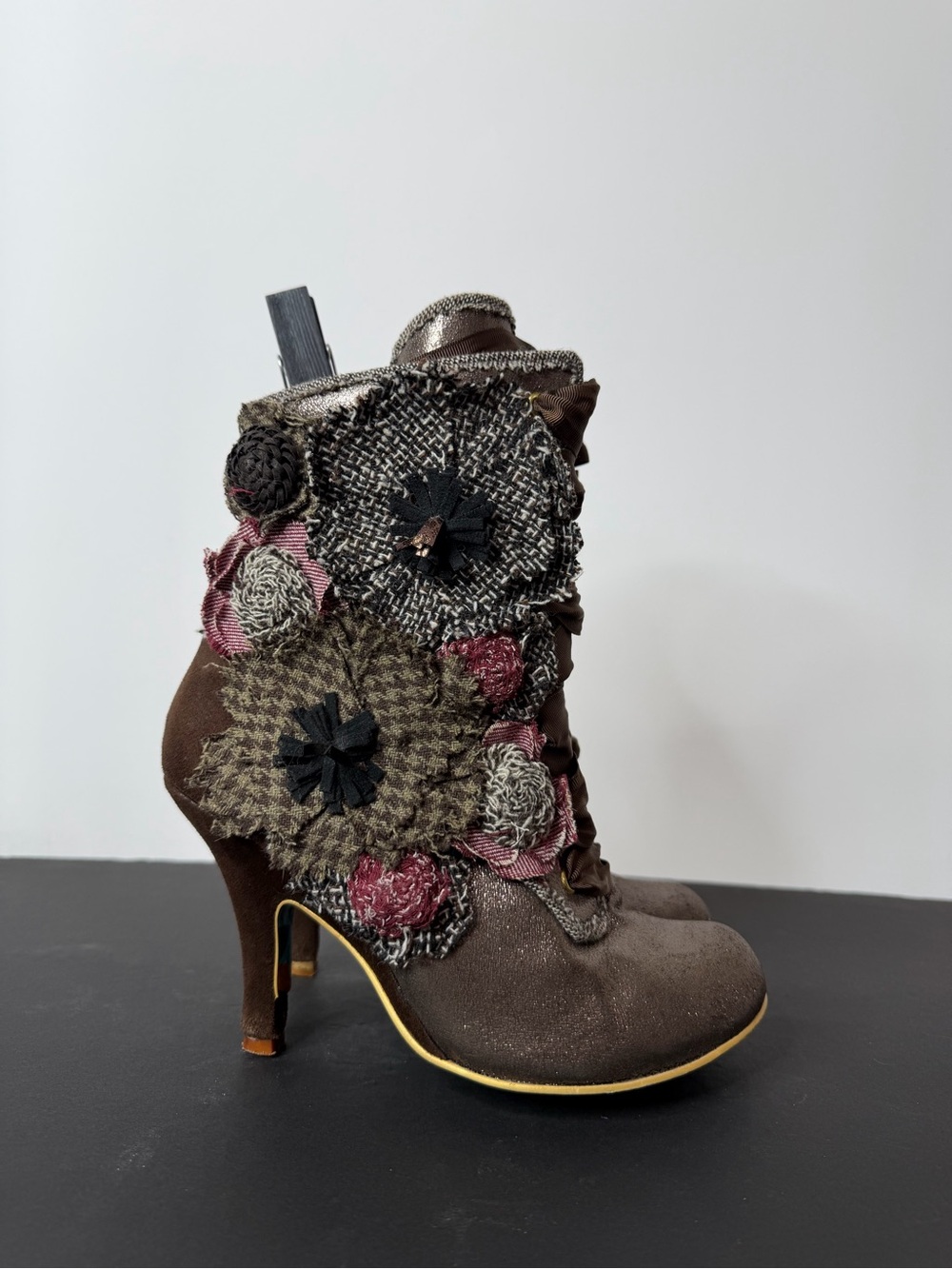 Irregular Choice Brown Floral Appliqué Ankle Boots